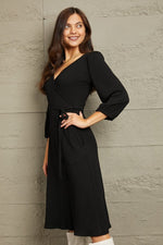 Full Size Surplice Flare Ruching Dress - Luxe Shopping