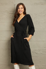 Full Size Surplice Flare Ruching Dress - Luxe Shopping