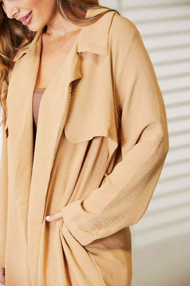 Full Size Tied Trench Coat with Pockets - Luxe Shopping