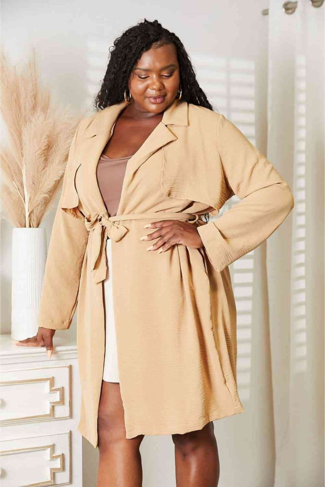 Full Size Tied Trench Coat with Pockets - Luxe Shopping