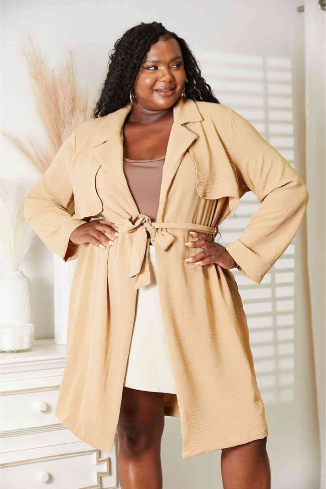 Full Size Tied Trench Coat with Pockets - Luxe Shopping