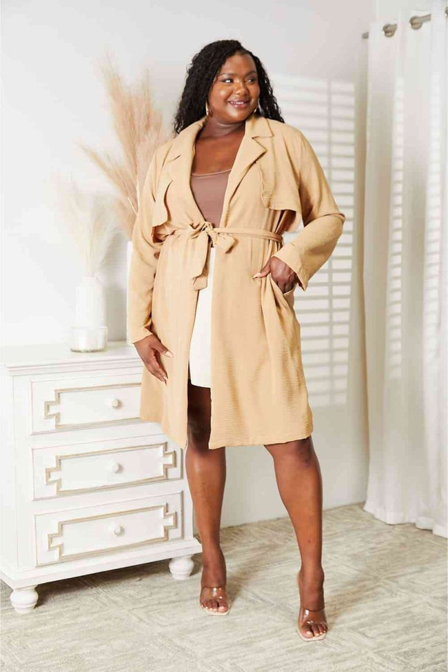 Full Size Tied Trench Coat with Pockets - Luxe Shopping