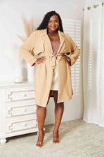 Full Size Tied Trench Coat with Pockets - Luxe Shopping