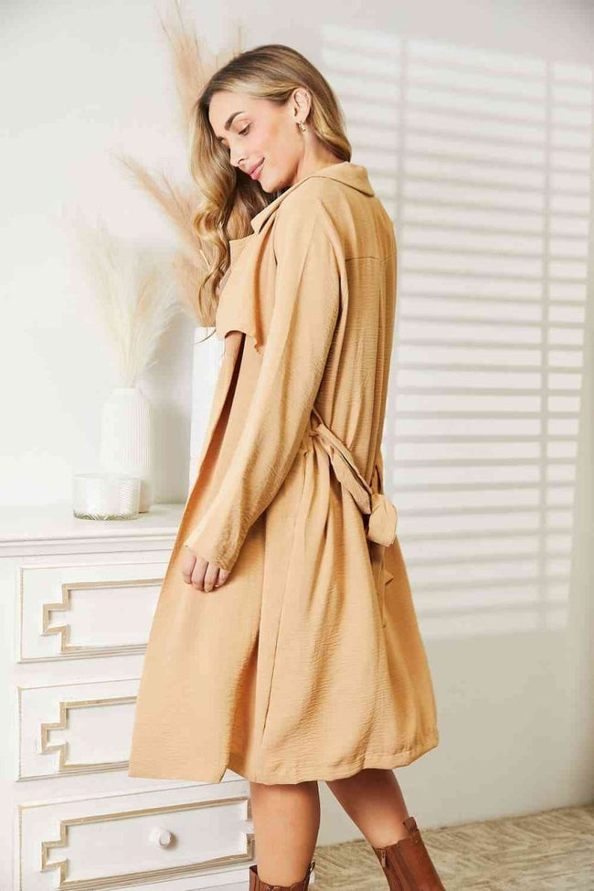 Full Size Tied Trench Coat with Pockets - Luxe Shopping