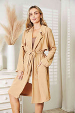 Full Size Tied Trench Coat with Pockets - Luxe Shopping