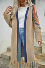 Geometric Fringe Hem Open Front Duster Cardigan - 3 Colors - Luxe Shopping