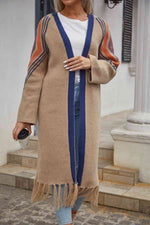 Geometric Fringe Hem Open Front Duster Cardigan - 3 Colors - Luxe Shopping