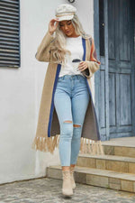 Geometric Fringe Hem Open Front Duster Cardigan - 3 Colors - Luxe Shopping