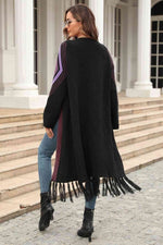 Geometric Fringe Hem Open Front Duster Cardigan - 3 Colors - Luxe Shopping