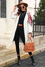Geometric Fringe Hem Open Front Duster Cardigan - 3 Colors - Luxe Shopping
