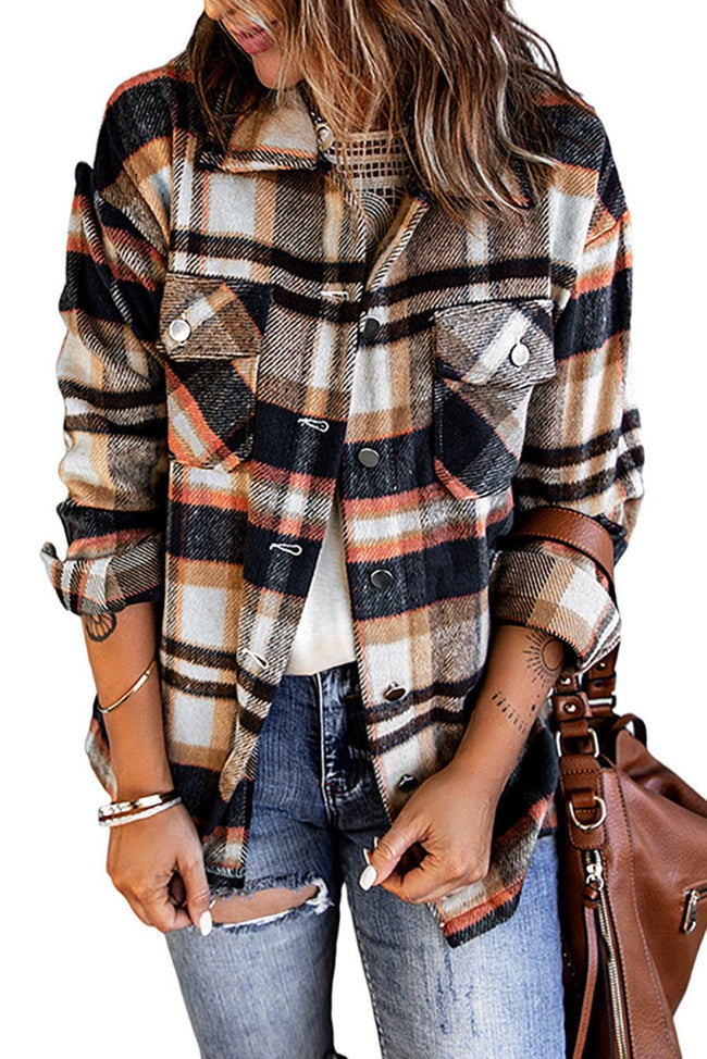 Geometric Plaid Print Pocketed Shacket - Luxe Shopping