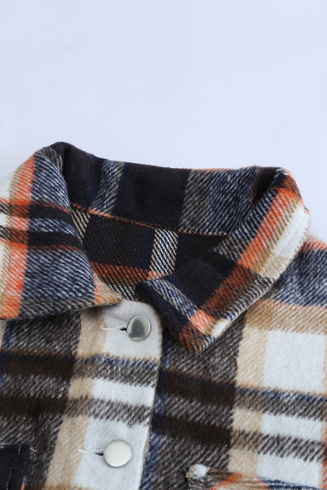 Geometric Plaid Print Pocketed Shacket - Luxe Shopping