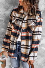 Geometric Plaid Print Pocketed Shacket - Luxe Shopping