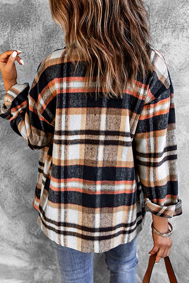 Geometric Plaid Print Pocketed Shacket - Luxe Shopping