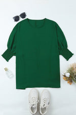 Green Smocked Wrist Shift Top - Luxe Shopping