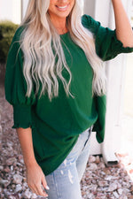 Green Smocked Wrist Shift Top - Luxe Shopping