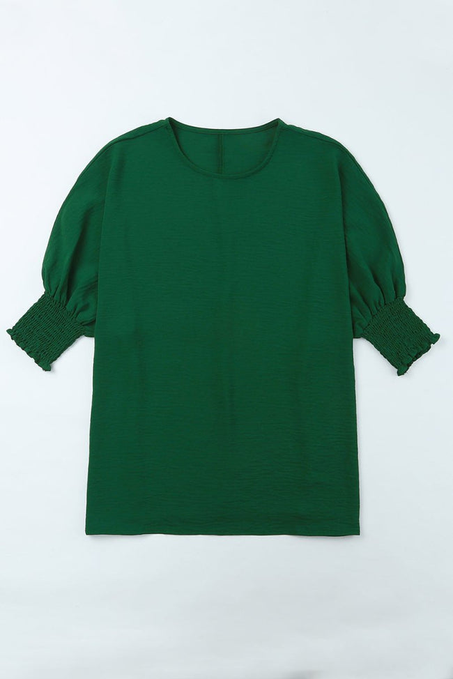 Green Smocked Wrist Shift Top - Luxe Shopping