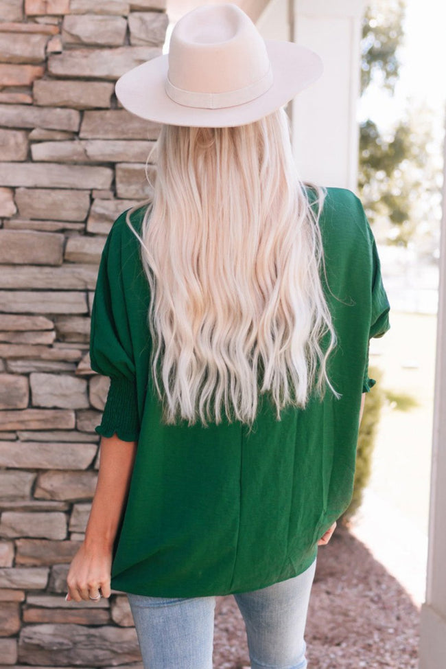 Green Smocked Wrist Shift Top - Luxe Shopping