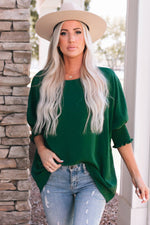 Green Smocked Wrist Shift Top - Luxe Shopping