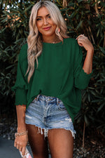 Green Smocked Wrist Shift Top - Luxe Shopping