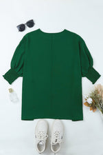 Green Smocked Wrist Shift Top - Luxe Shopping