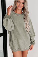 Green Solid Ribbed Knit Round Neck Pullover Sweatshirt - Luxe Shopping