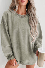 Green Solid Ribbed Knit Round Neck Pullover Sweatshirt - Luxe Shopping