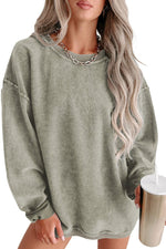 Green Solid Ribbed Knit Round Neck Pullover Sweatshirt - Luxe Shopping