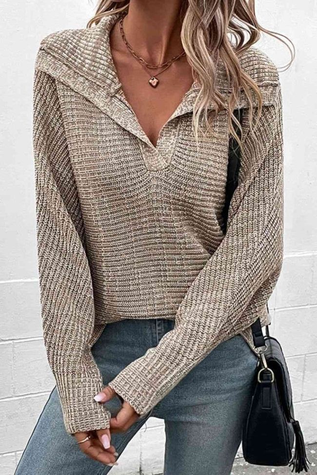 Heathered Horizontal-Ribbing Pullover Sweater - Luxe Shopping