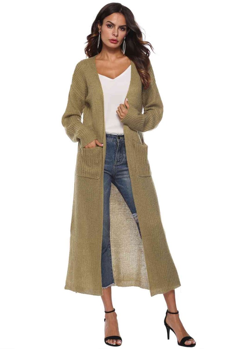 Long Sleeve Open Front Buttoned Cardigan - 9 Colors - Luxe Shopping