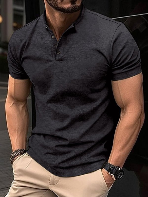 Men's Button Henley Collar Sports Polo Shirt - 5 Colors - Luxe Shopping