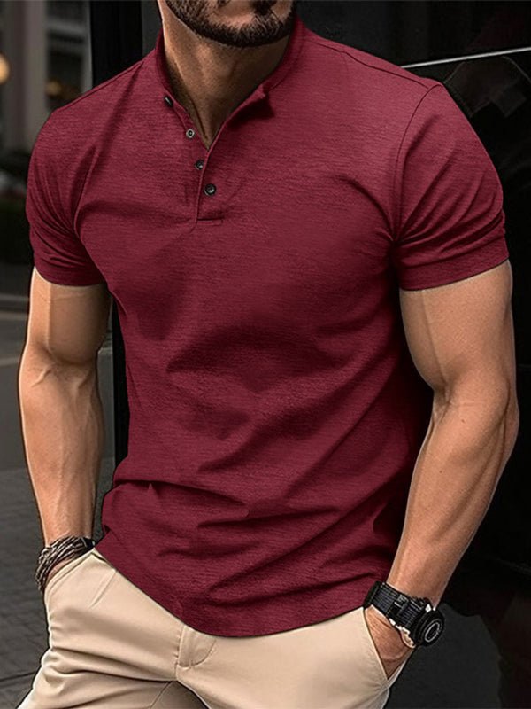 Men's Button Henley Collar Sports Polo Shirt - 5 Colors - Luxe Shopping
