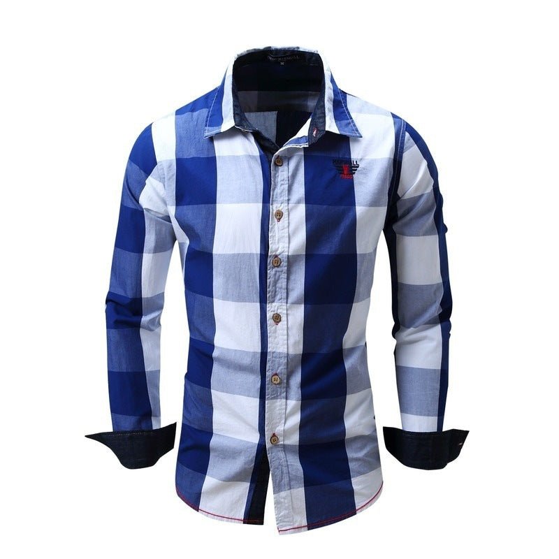 Men's leisure long sleeve shirt plaid - 4 Colors - Luxe Shopping
