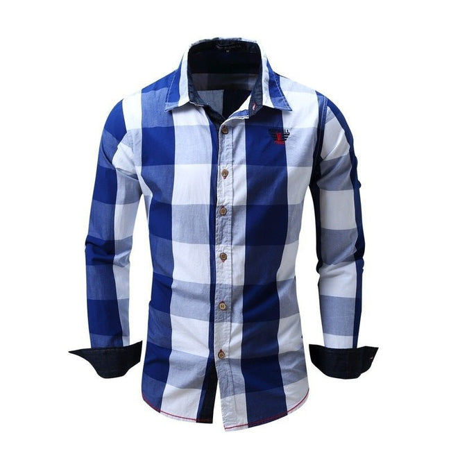 Men's leisure long sleeve shirt plaid - 4 Colors - Luxe Shopping