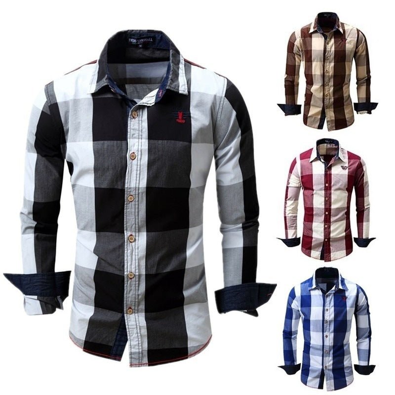 Men's leisure long sleeve shirt plaid - 4 Colors - Luxe Shopping