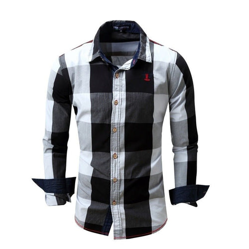Men's leisure long sleeve shirt plaid - 4 Colors