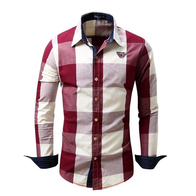 Men's leisure long sleeve shirt plaid - 4 Colors - Luxe Shopping