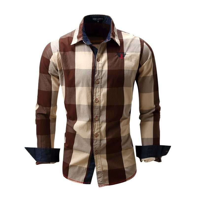 Men's leisure long sleeve shirt plaid - 4 Colors - Luxe Shopping