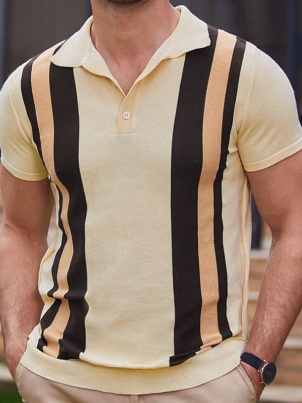 Men's striped jacquard Short-sleeved business casual Polo shirt - 3 Colors - Luxe Shopping