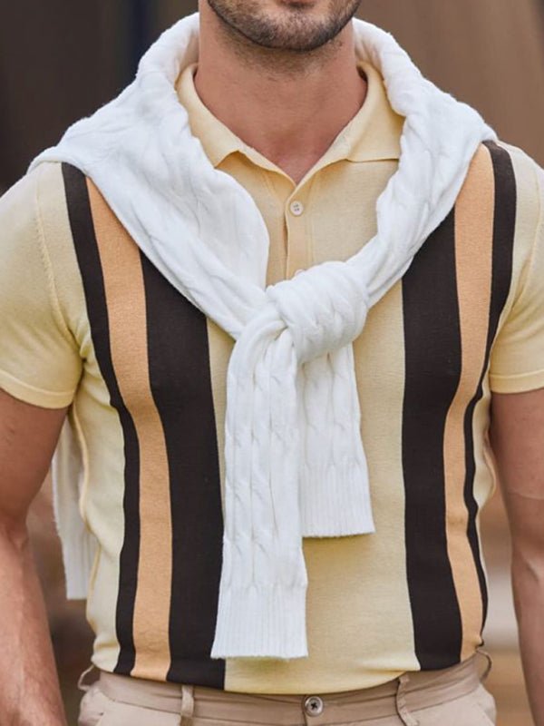Men's striped jacquard Short-sleeved business casual Polo shirt - 3 Colors - Luxe Shopping