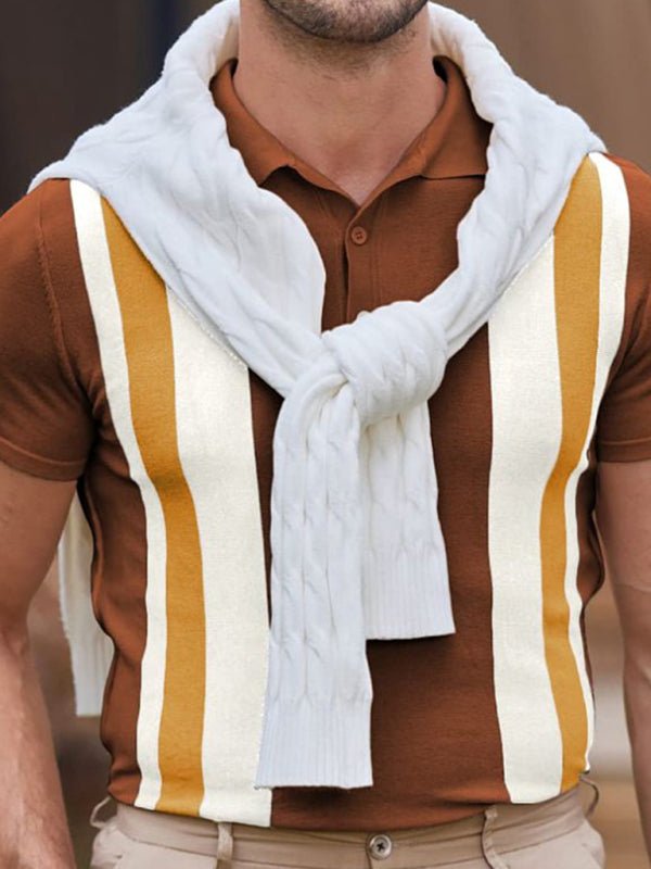 Men's striped jacquard Short-sleeved business casual Polo shirt - 3 Colors - Luxe Shopping