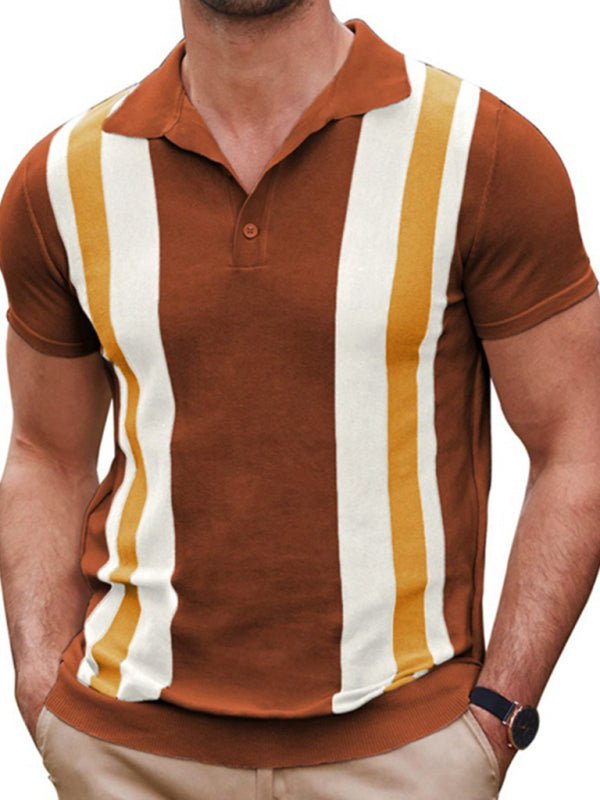 Men's striped jacquard Short-sleeved business casual Polo shirt - 3 Colors - Luxe Shopping