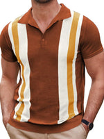 Men's striped jacquard Short-sleeved business casual Polo shirt - 3 Colors - Luxe Shopping