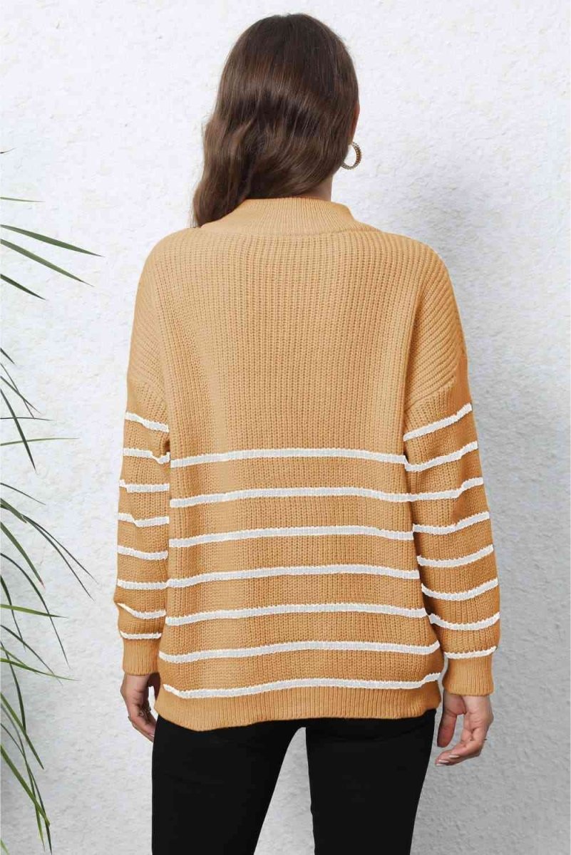 Mock Neck Long Sleeve Zip-Up Sweater - 5 Colors - Luxe Shopping
