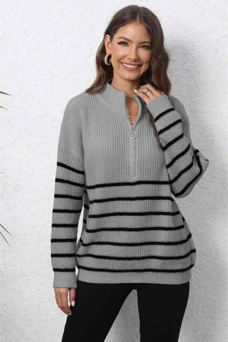 Mock Neck Long Sleeve Zip-Up Sweater - 5 Colors - Luxe Shopping
