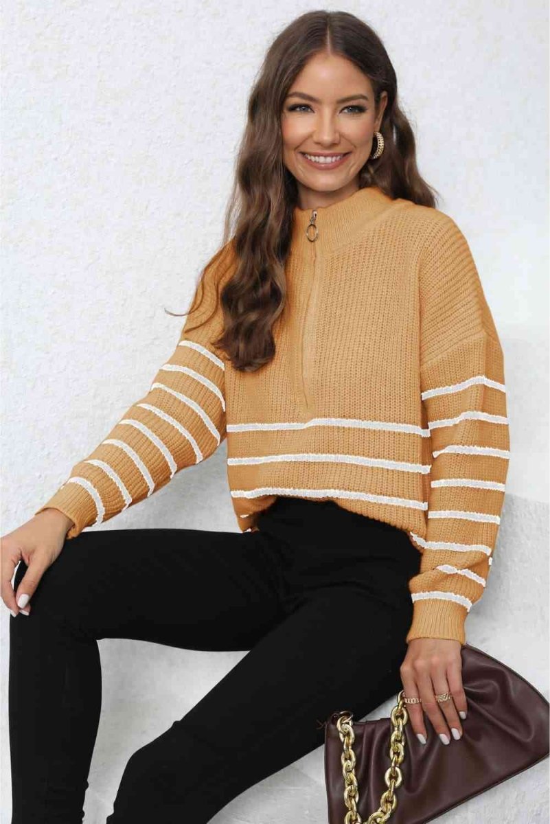 Mock Neck Long Sleeve Zip-Up Sweater - 5 Colors - Luxe Shopping