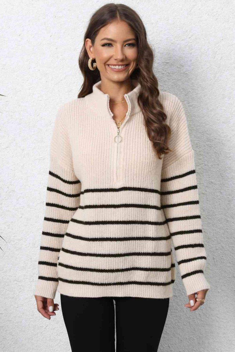 Mock Neck Long Sleeve Zip-Up Sweater - 5 Colors - Luxe Shopping