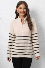 Mock Neck Long Sleeve Zip-Up Sweater - 5 Colors