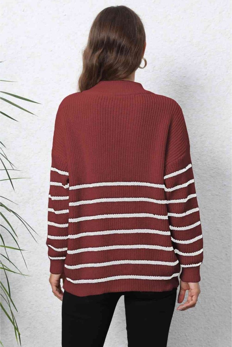 Mock Neck Long Sleeve Zip-Up Sweater - 5 Colors - Luxe Shopping