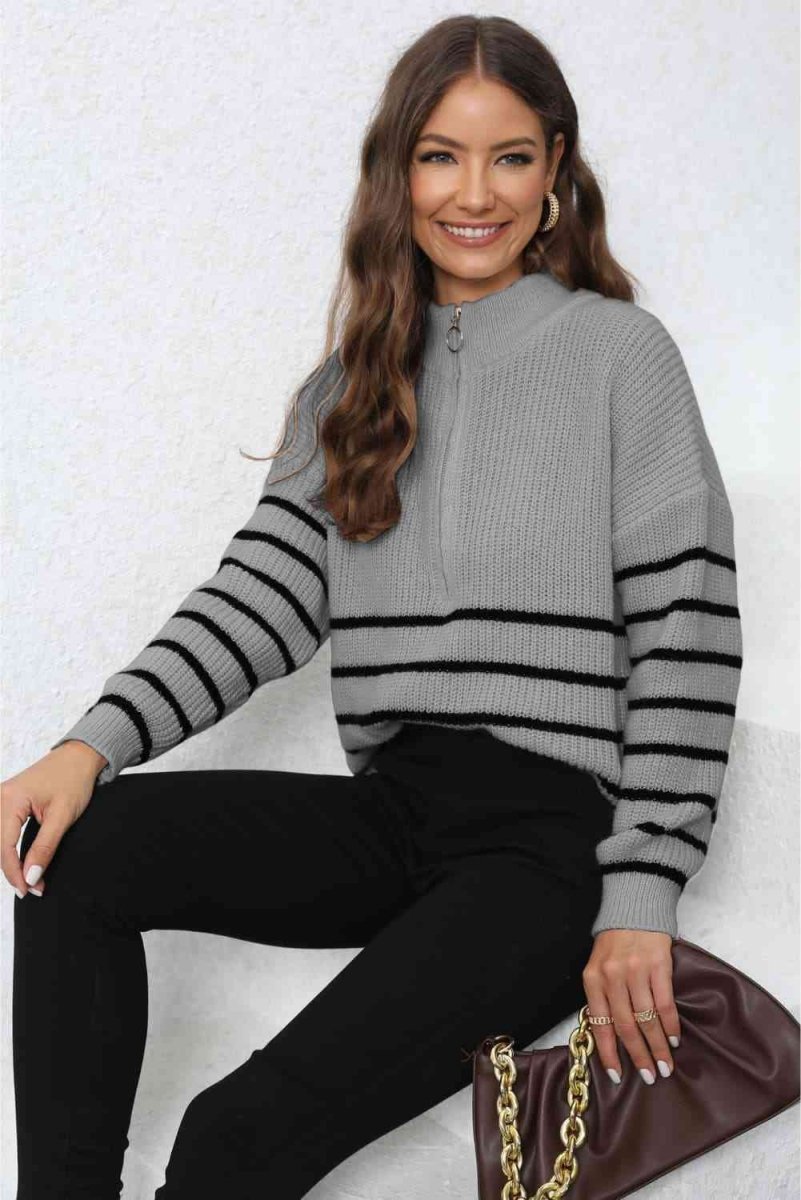 Mock Neck Long Sleeve Zip-Up Sweater - 5 Colors - Luxe Shopping